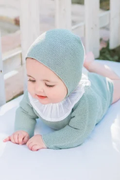 Aquarelle green baby knit bonnet