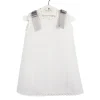 Baby’s long Dress in white piqué fabric and grey bows