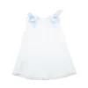 Baby’s long Dress in white piqué fabric and blue bows