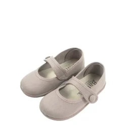 Beige canvas mary jane shoes with button