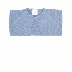 Blue short thick knit cardigan with one button