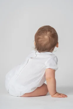 Bodysuit -blouse linen cotton short sleeves and peter pan collar