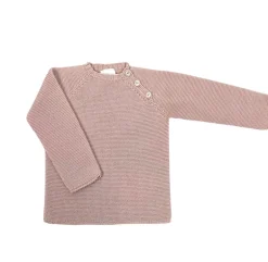 Buttoned knit sweater in pastel pink