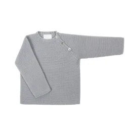 Buttoned thick knit grey sweater