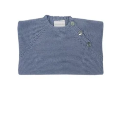 Buttoned thick knit sweater in medium blue