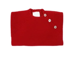 Buttoned thick knit sweater in red