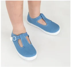 Canvas T-strap shoes in blue