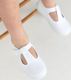 Canvas T-strap shoes in white