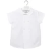 Double buttoning white linen short sleeves shirt