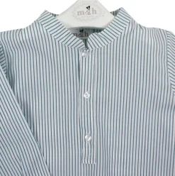 Green stripes mao shirt three buttons
