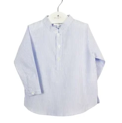 Linen blue stripes shirt three buttons