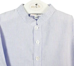 Linen blue stripes shirt three buttons