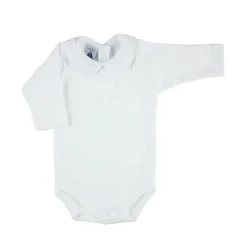 Long sleeve bodysuit with piqué Peter Pan collar in white