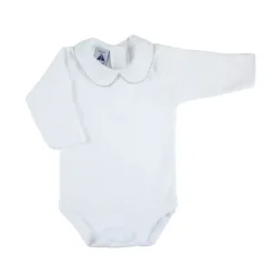 Long sleeve bodysuit with Peter Pan piqué collar in grey