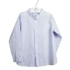 Mao collar shirt in blue thin stripes