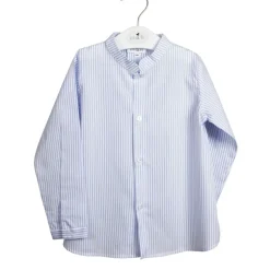 Mao collar shirt in blue thin stripes