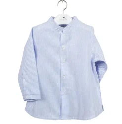 Mao collar shirt in blue stripes