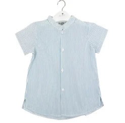 Mao collar shirt. Short sleeves green stripes
