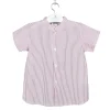 Mao collar shirt. Short sleeves red stripes