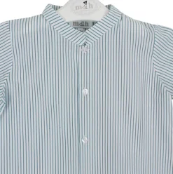 Mao collar shirt. Short sleeves green stripes
