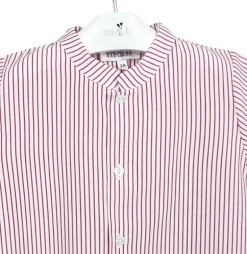 Mao collar shirt. Short sleeves red stripes