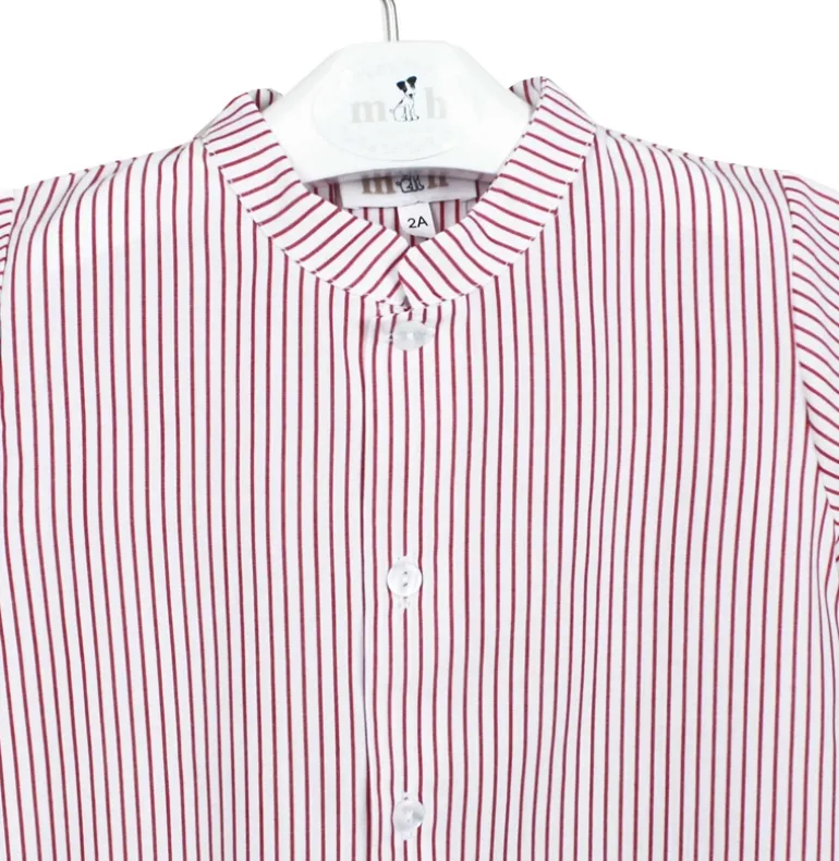 Mao collar shirt. Short sleeves red stripes