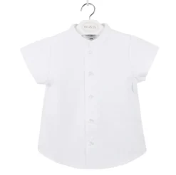 Mao collar shirt short sleeves white linen
