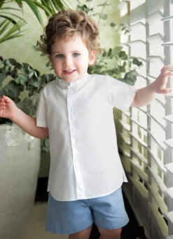 Medium blue linen cotton short.