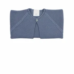 Medium blue short thick knit cardigan with one button