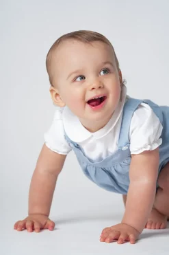 m&h baby romper blue linen cotton