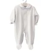 m&h sleepsuit in white and blue stitch