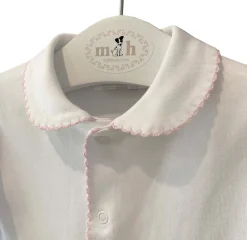 m&h sleepsuit white and pink stitch