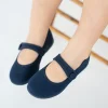 Navy blue canvas mary jane shoes with button
