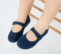 Navy blue canvas mary jane shoes with button