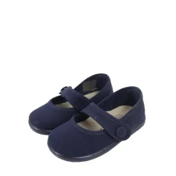 Navy blue canvas mary jane shoes with button