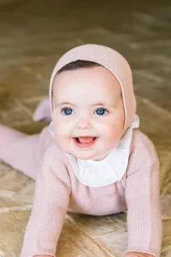 Pastel pink baby knit bonnet