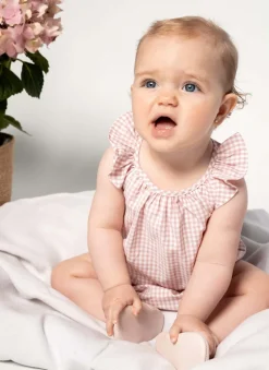 Pastel pink plaid baby romper