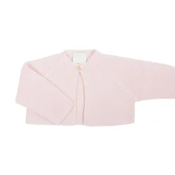 Pink short thick knit cardigan with one button