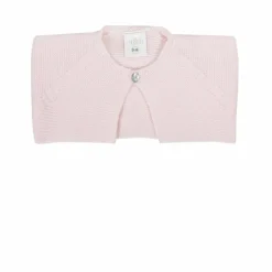 Pink short thick knit cardigan with one button