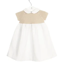 Piqué baby dress with beige knit