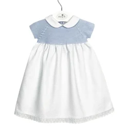 Piqué baby dress with blue knit