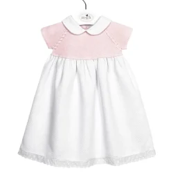 Piqué baby dress with pink knit
