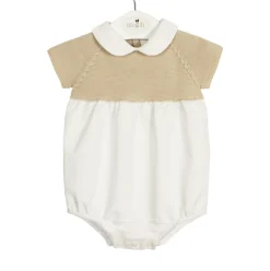 Piqué baby romper with beige knit