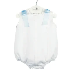 Piqué fabric romper with blue bows