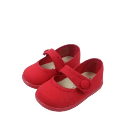 Red canvas mary jane shoes with button