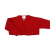 Red short thick knit cardigan with one button