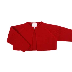 Red short thick knit cardigan with one button