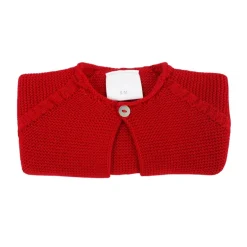 Red short thick knit cardigan with one button