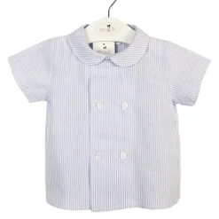 Shirt with blue stripes in linen cotton