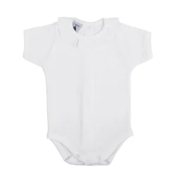 Short sleeve batiste bodysuit with collar in white